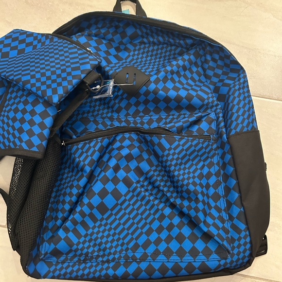 NEW Blue Checkered Backpack 3pc Set - Picture 2 of 3